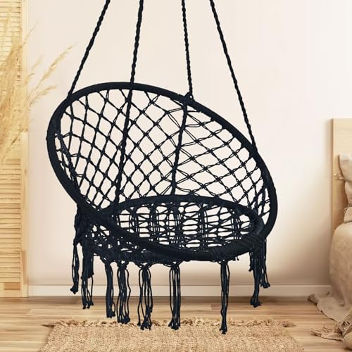Black Macrame Hanging Swing Chair Set of 2 Q48080