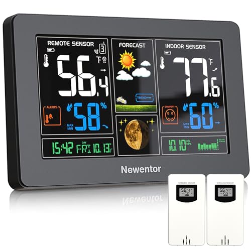 Black 7.5" Color Wireless Weather Station with 2 Remote Sensors T5059