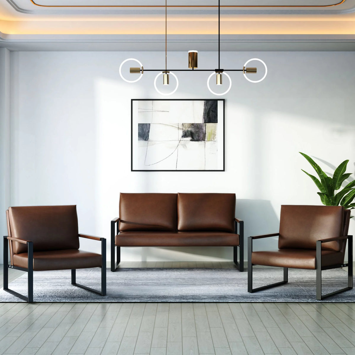 Gray 3-Piece PU Leather Sofa Set Including 2 Armchairs and 1 Loveseat P558329