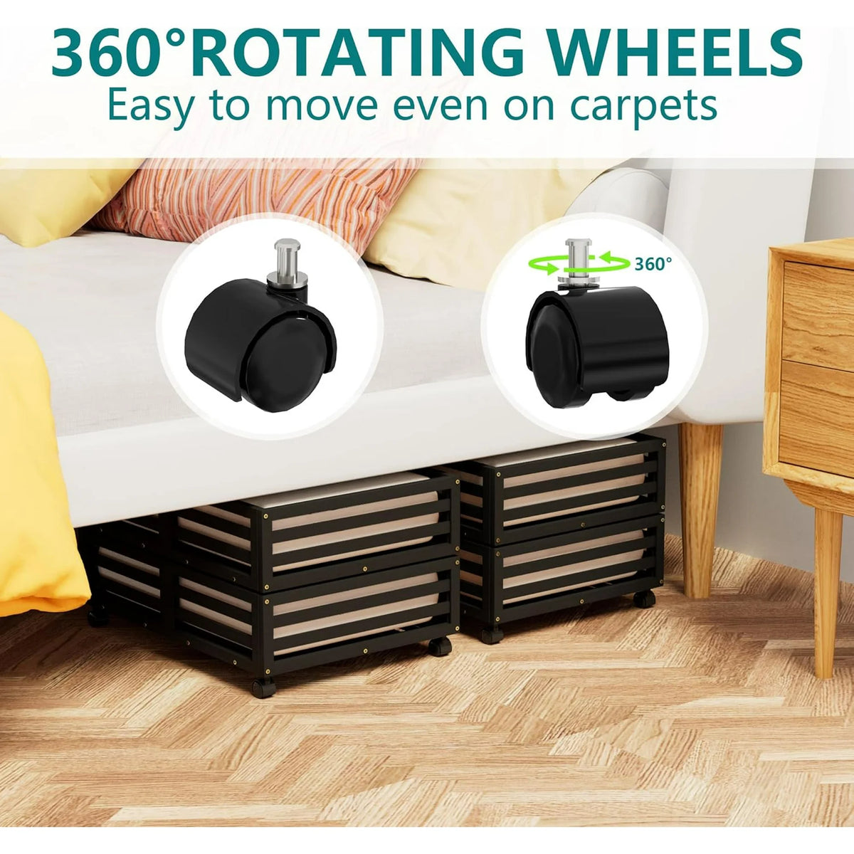 2 Pack Bamboo Under Bed Storage Containers with Wheels K314