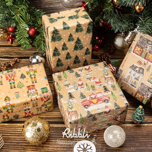 4 Rolls 30 x 120 inch Brown Kraft Christmas Wrapping Paper F943646