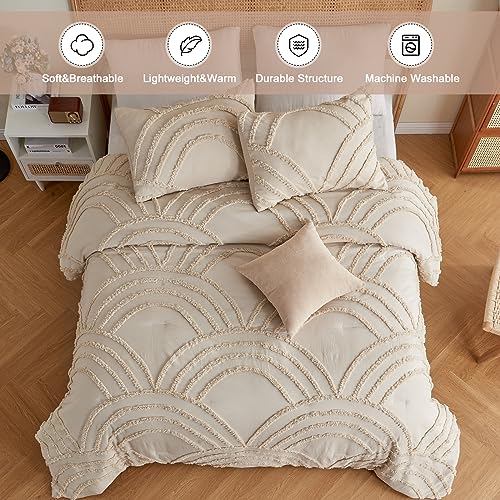 Twin XL Beige Tufted Rainbow Microfiber Comforter Set with 1 Pillowcase L235