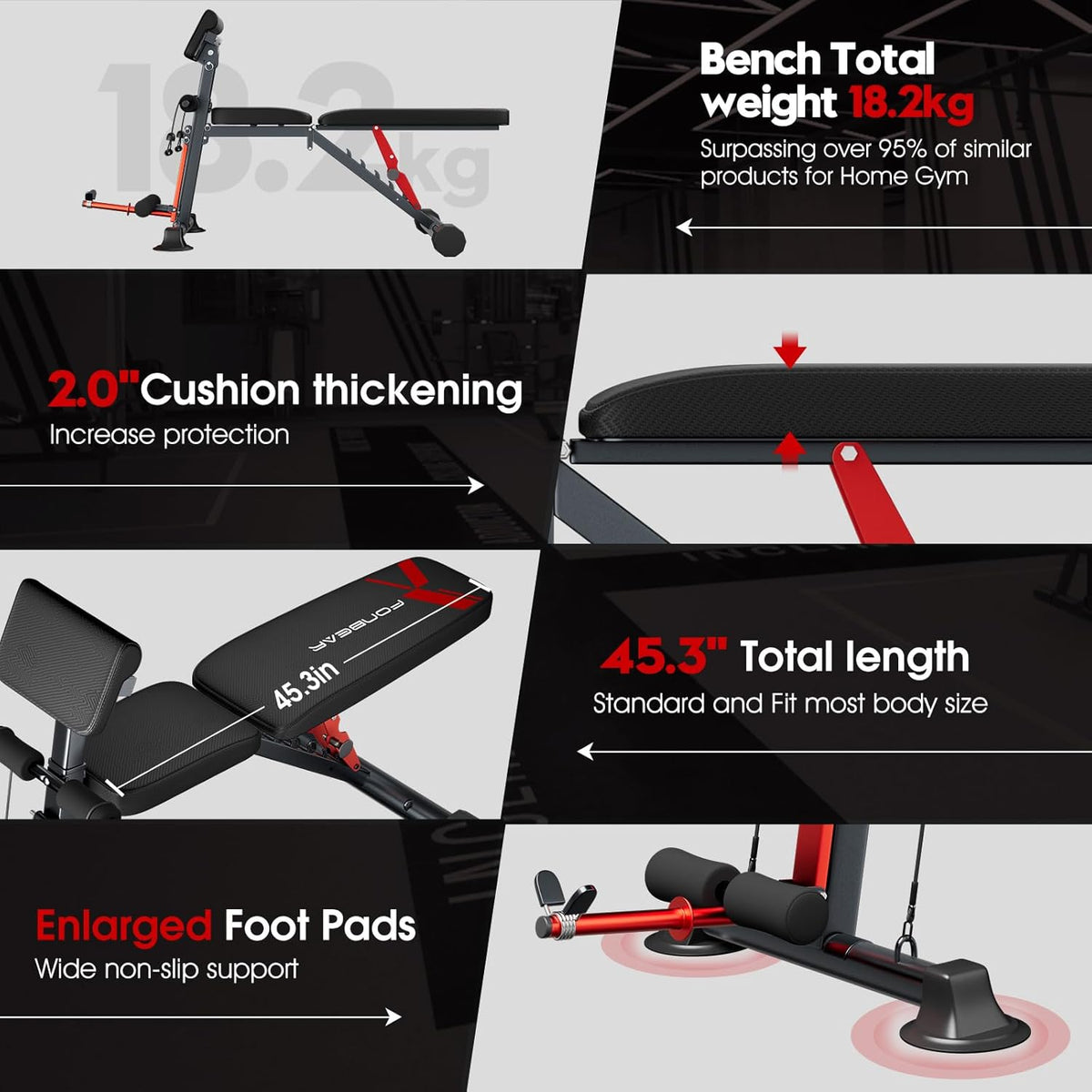 Adjustable Weight Bench, 800LBS Foldable Incline Decline Bench D281028