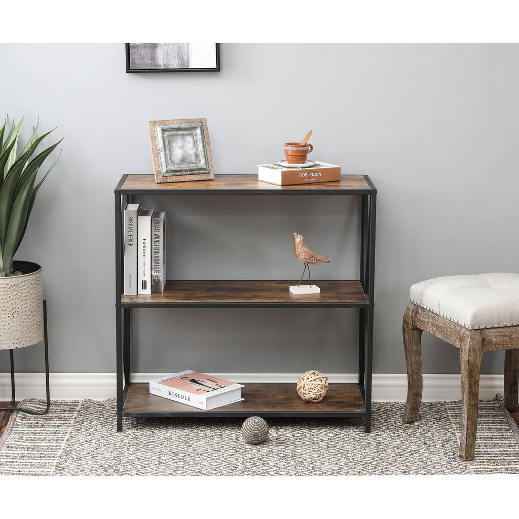 Walnut Wood Finish Metal Bookcase I28099