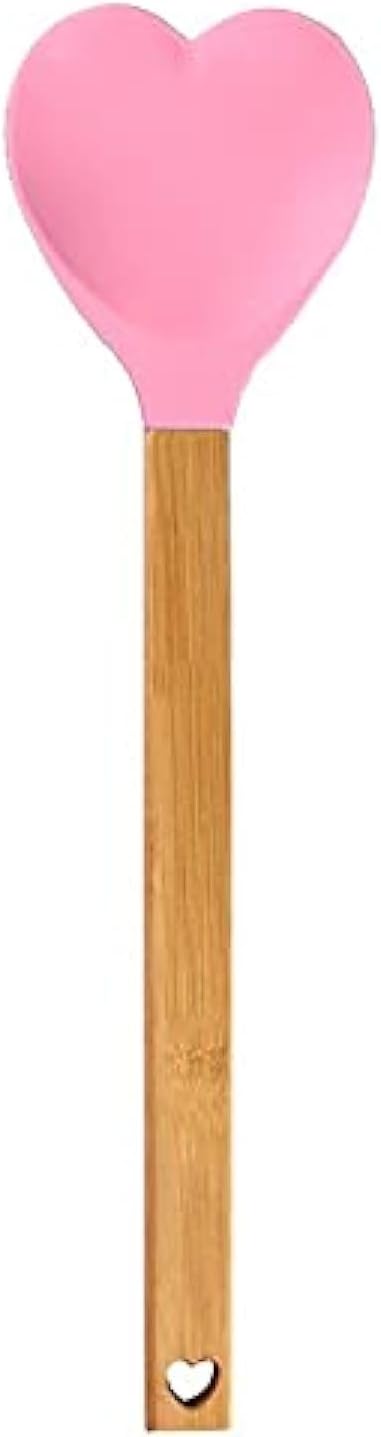 Pink Heart shaped silicone spatula with bamboo handle X36233