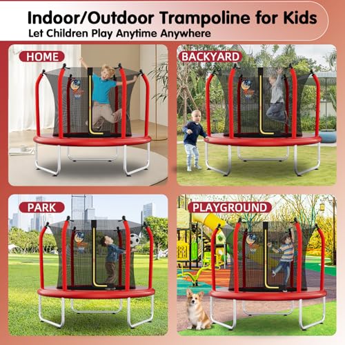 55" Toddler Trampoline with Safety Enclosure Net, Basketball Hoop C871