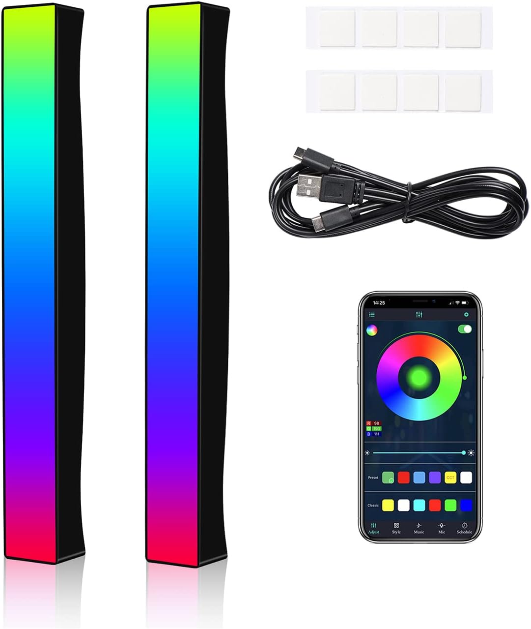 Battery Powered RGB Sound Control Rhythm Light Bar 2Pcs Q9566