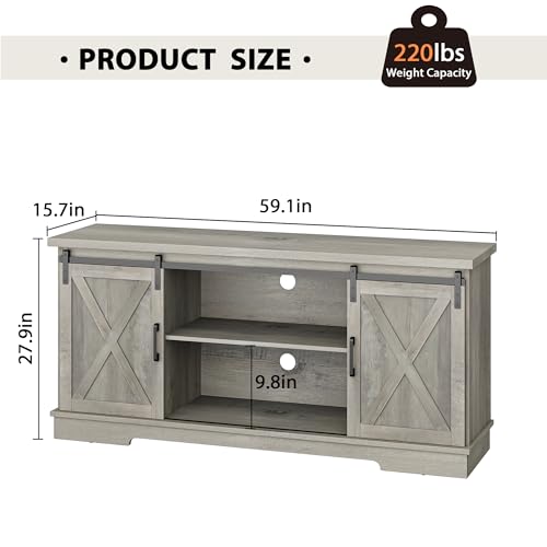 White TV Stand with Storage and Sliding Barn Doors Y36854