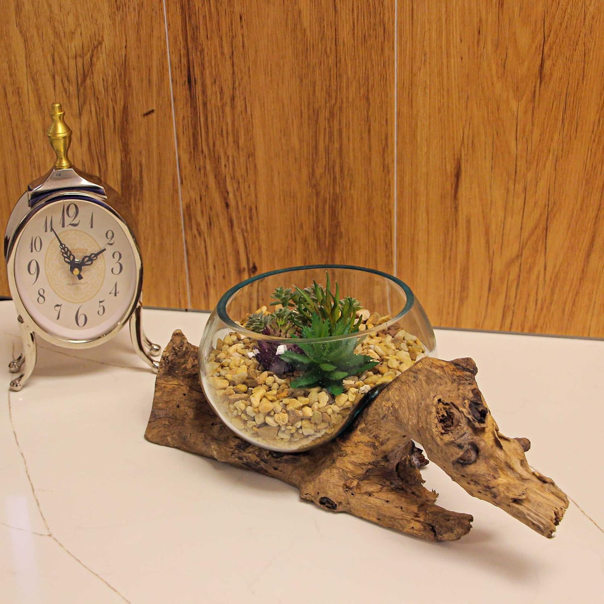 7-Inch Melted Glass and Teak Driftwood Centerpiece Bowl K2558