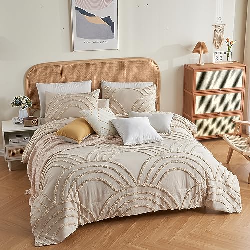 Twin XL Beige Tufted Rainbow Microfiber Comforter Set with 1 Pillowcase L235