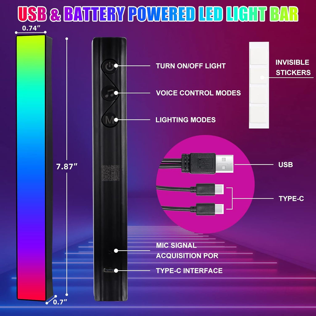 Battery Powered RGB Sound Control Rhythm Light Bar 2Pcs Q9566