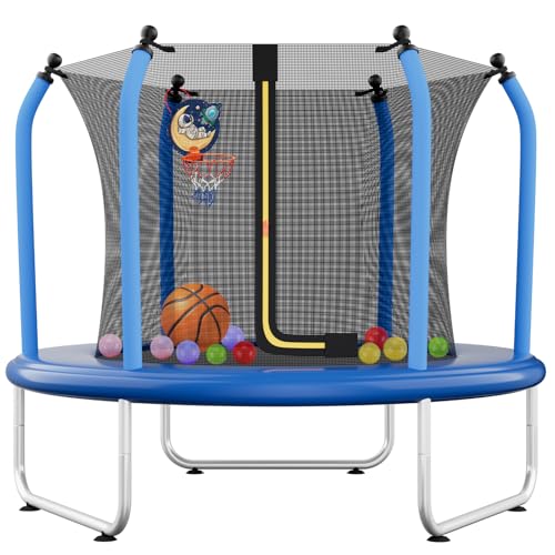 55" Toddler Trampoline with Safety Enclosure Net, Basketball Hoop C871