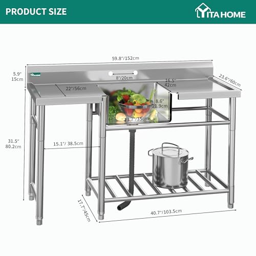 Freestanding Stainless-Steel Single Bowl Commercial Sink P3192