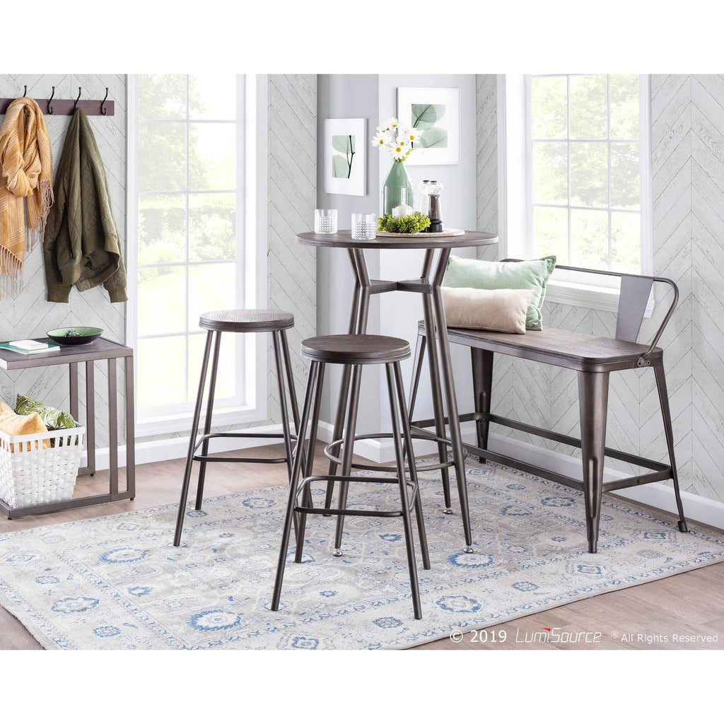 Industrial Round Bar Stool Set of 2 Vintage White Espresso S203