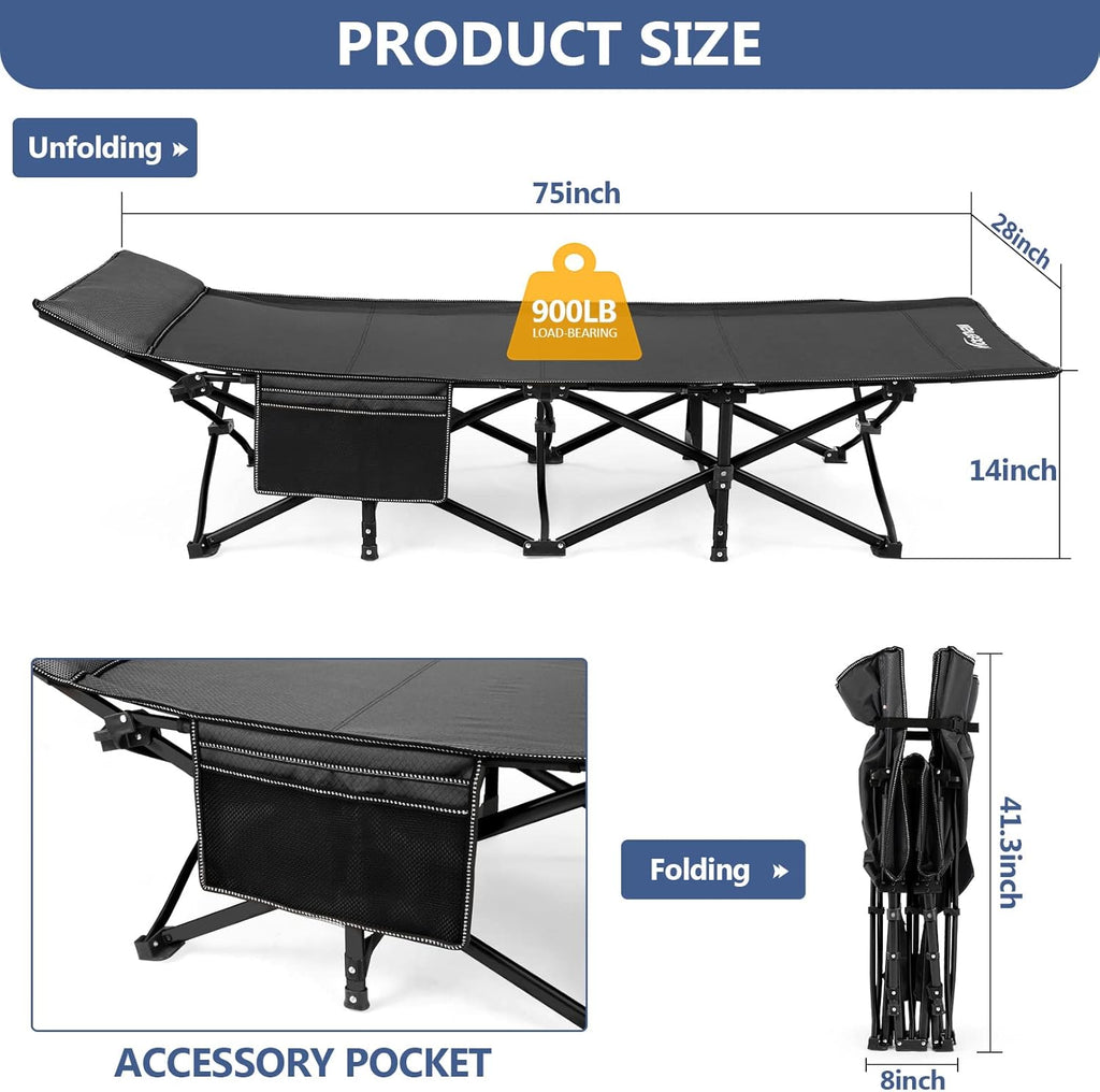 Folding Camping Cot with Carry Bag Black I465416
