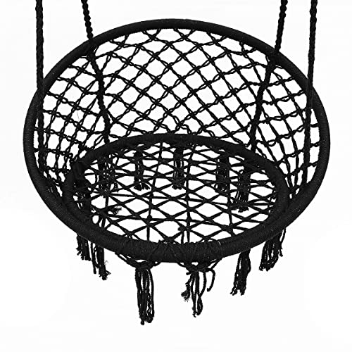 Black Macrame Hanging Swing Chair Set of 2 Q48080