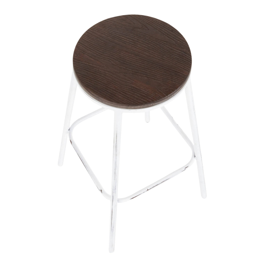 Industrial Round Bar Stool Set of 2 Vintage White Espresso S203