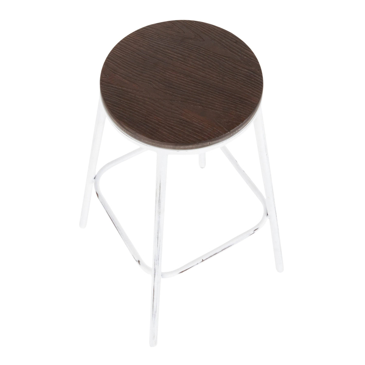 Industrial Round Bar Stool Set of 2 Vintage White Espresso S203