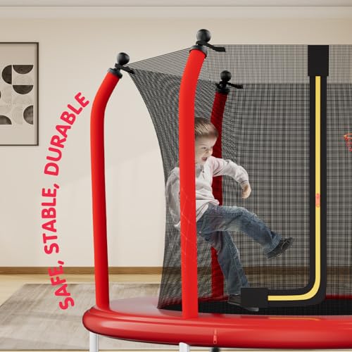 55" Toddler Trampoline with Safety Enclosure Net, Basketball Hoop C871