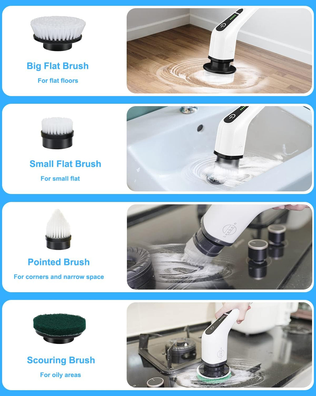 Cordless Electric Spin Scrubber with 8 Replaceable Brush Heads T1887
