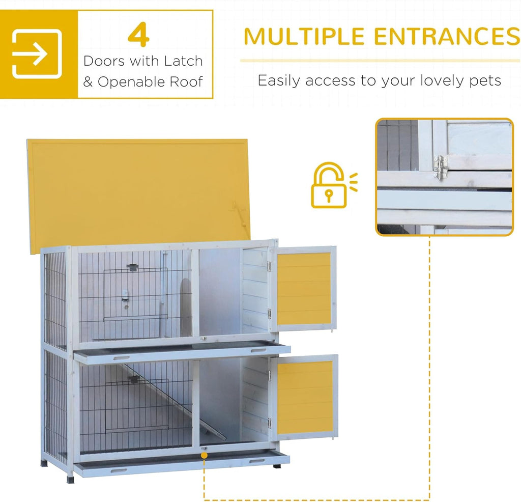 White 2-Story Large Rabbit Hutch with 2 Removable No-Leak Trays A267