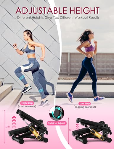 Mini Stepper with Resistance Bands, Adjustable Height Fitness Stepper Machine J814