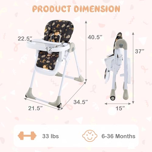 Light Gray Foldable Baby High Chair with Wheels E3704