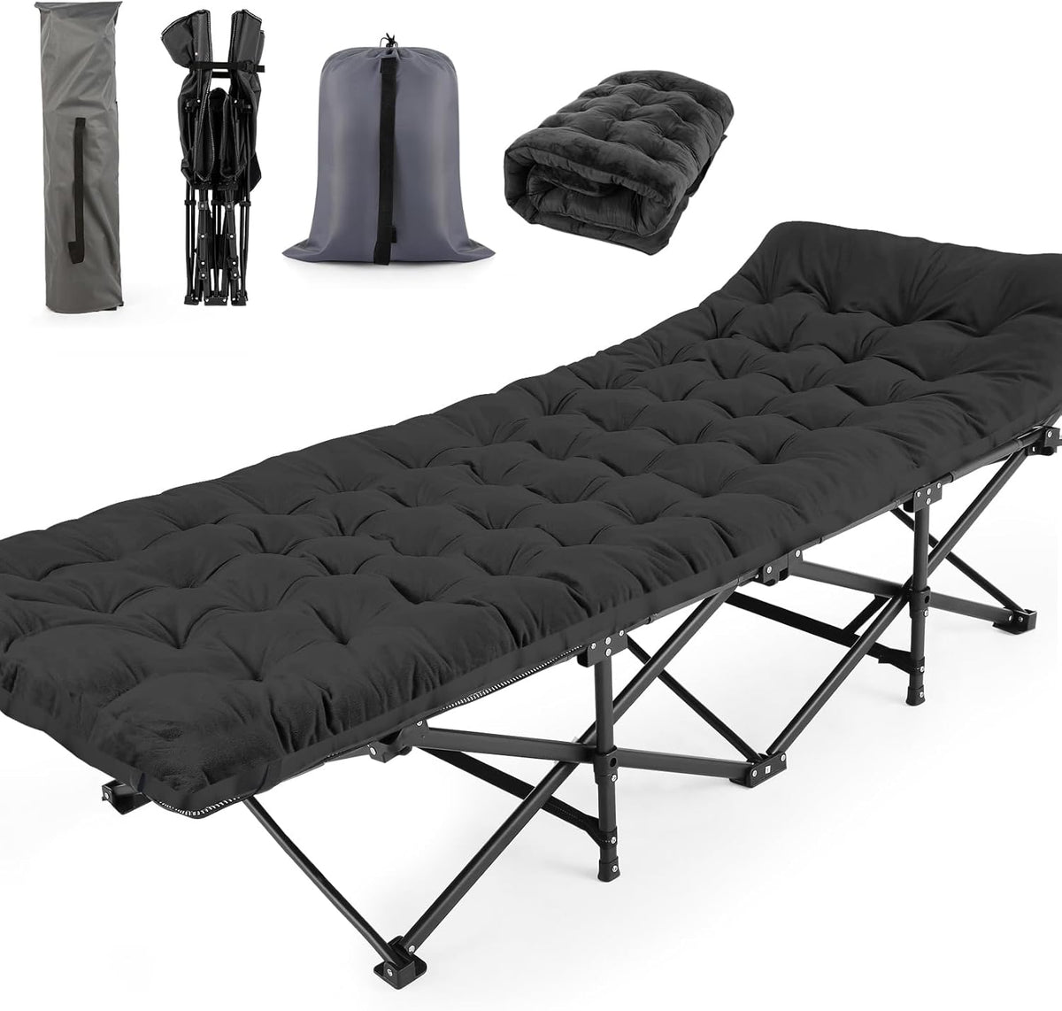 Folding Camping Cot with Carry Bag Black I465416