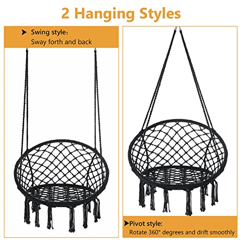 Black Macrame Hanging Swing Chair Set of 2 Q48080