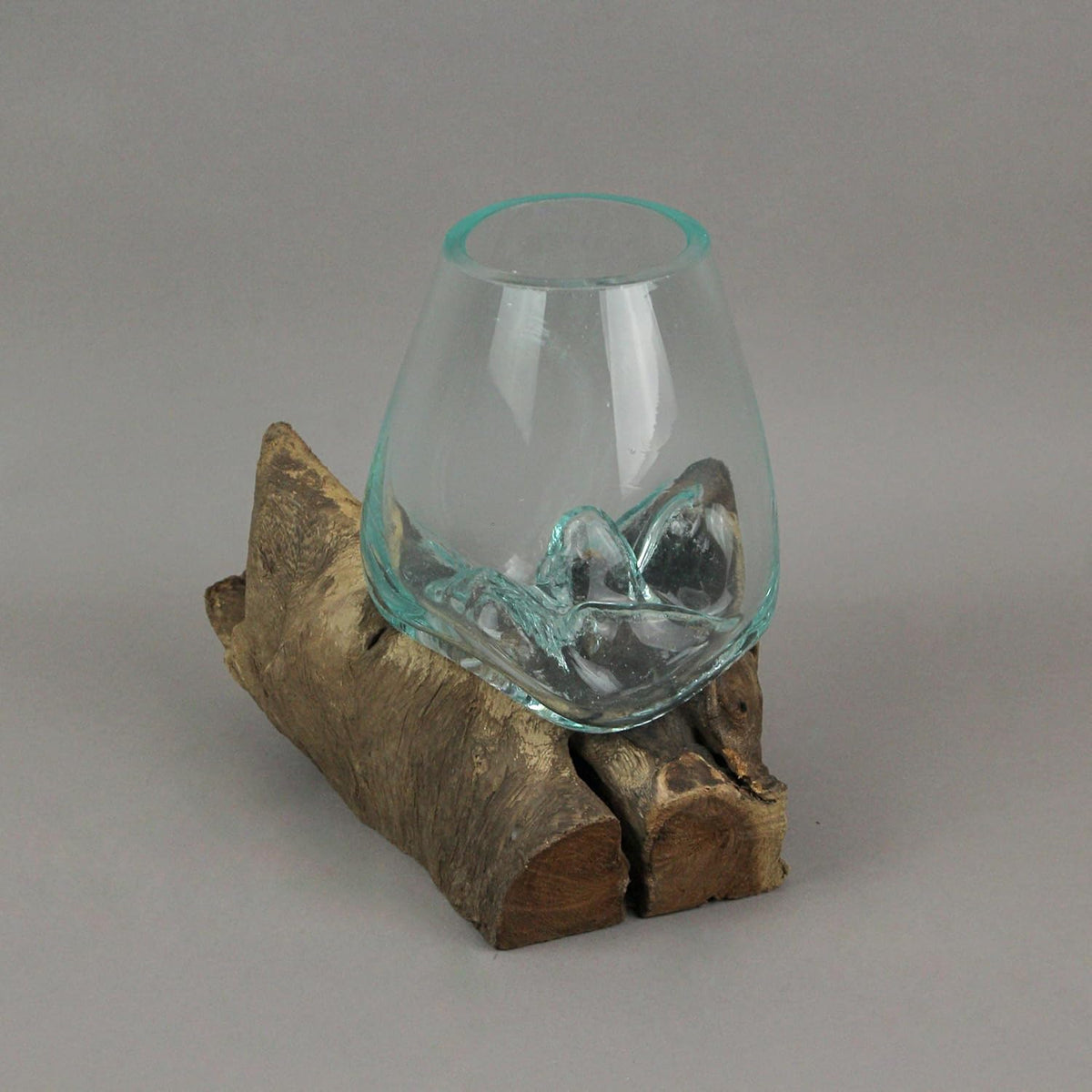 7-Inch Melted Glass and Teak Driftwood Centerpiece Bowl K2558