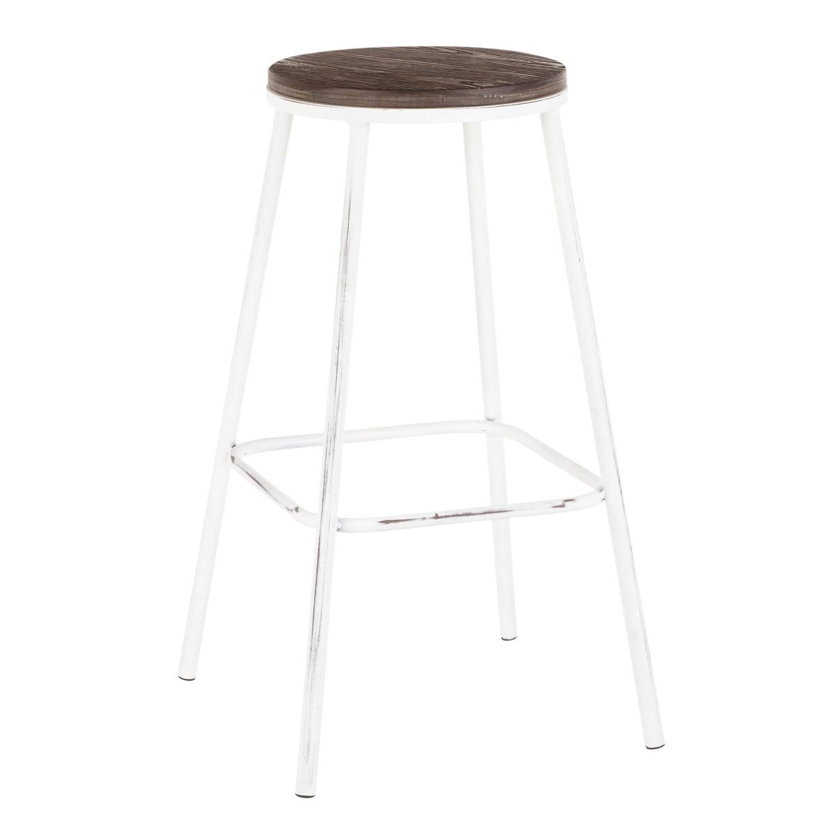 Industrial Round Bar Stool Set of 2 Vintage White Espresso S203