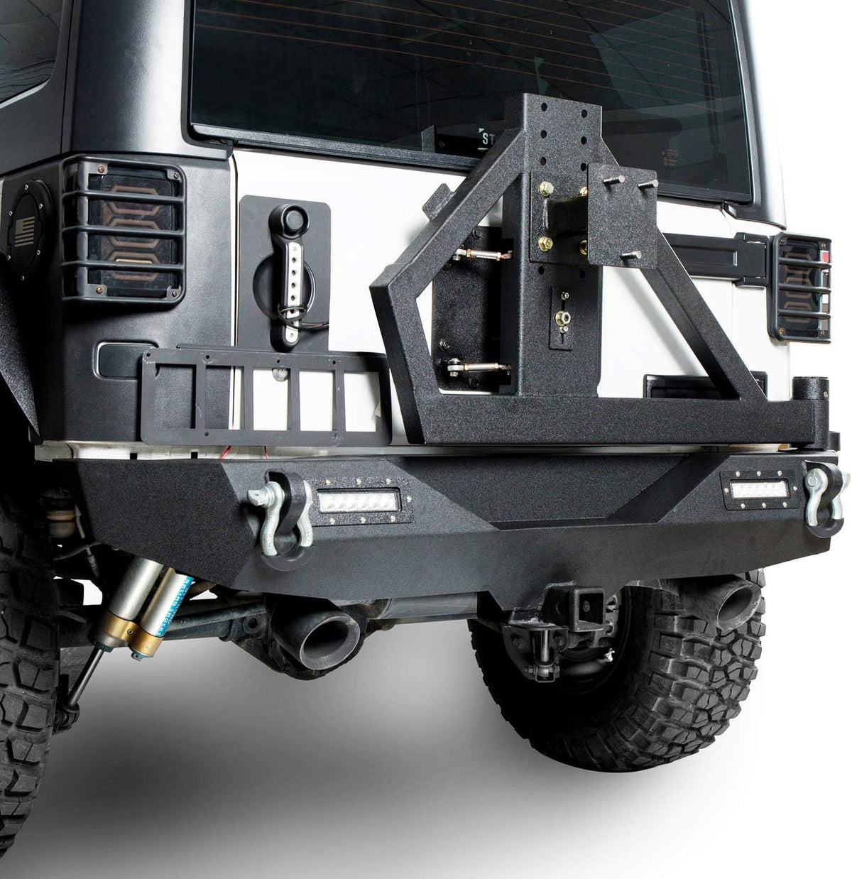 Rear Bumper with Spare Tire Carrier and 2 Receiver Hitches H15063