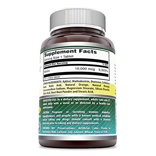 Biotin 10000 mcg Tablets Strawberry Flavor 120 Count E572
