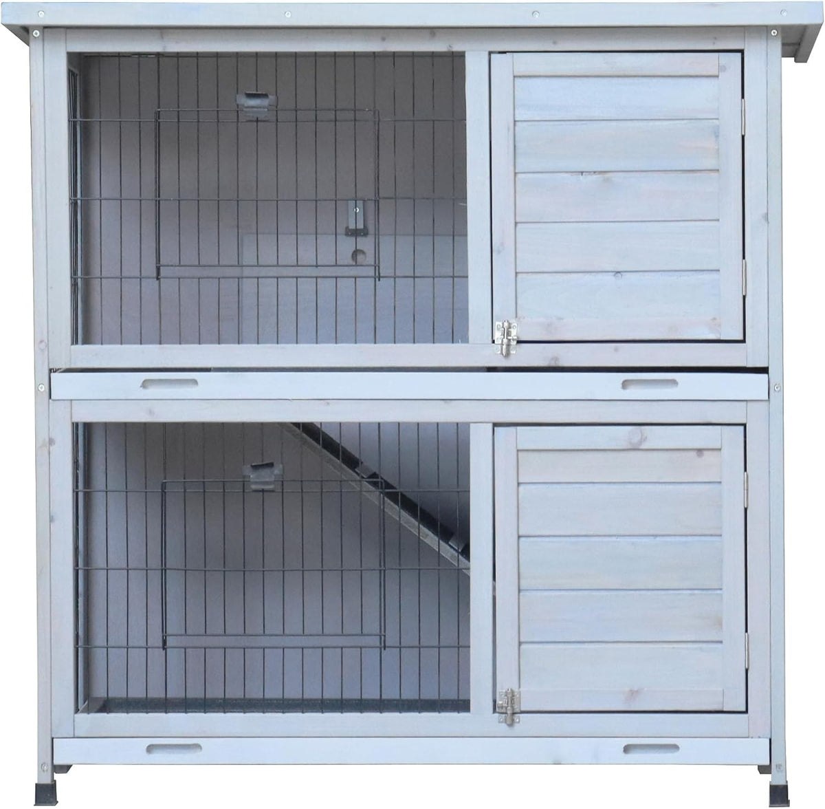 White 2-Story Large Rabbit Hutch with 2 Removable No-Leak Trays A267