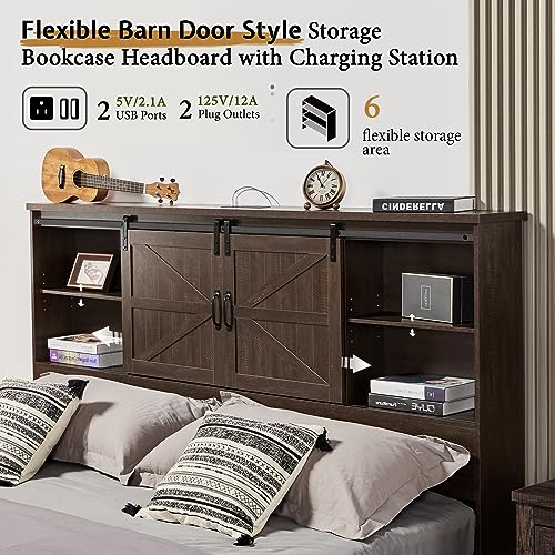 Full Size Wooden Platform Storage Bed with Bookcase Headboard and 2 Drawers R5254