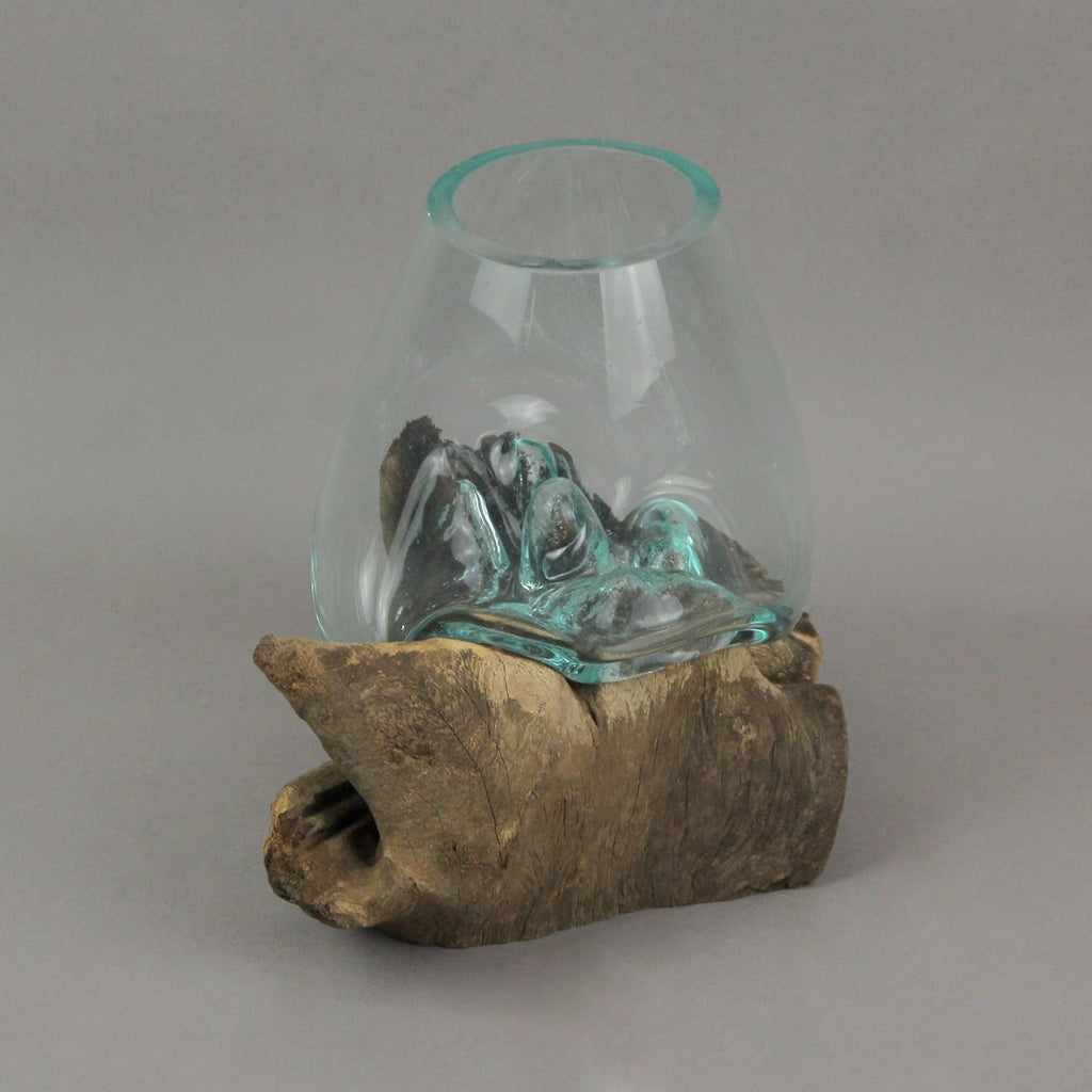 7-Inch Melted Glass and Teak Driftwood Centerpiece Bowl K2558