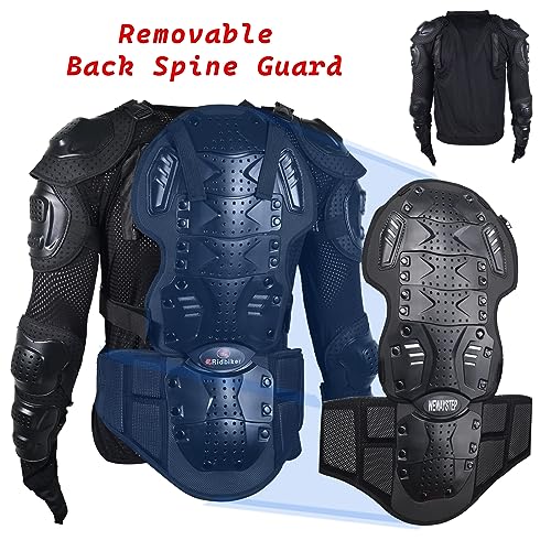 Black L Removable Full Body Armor Motorcycle Jacket V6692