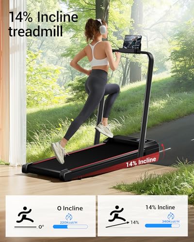 14% Incline Walking Pad Treadmill, 3-in-1 Portable Folding Treadmill with 2.5 HP Quiet Brushless W537145