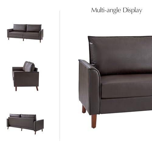 Brown Faux Leather 3-Seater Sofa with Solid Wood Legs S514