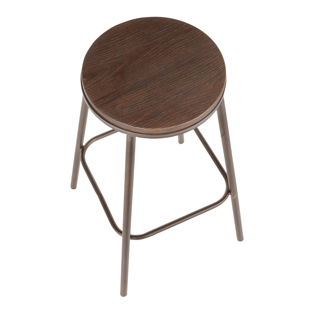 Industrial Round Bar Stool Set of 2 Vintage White Espresso S203