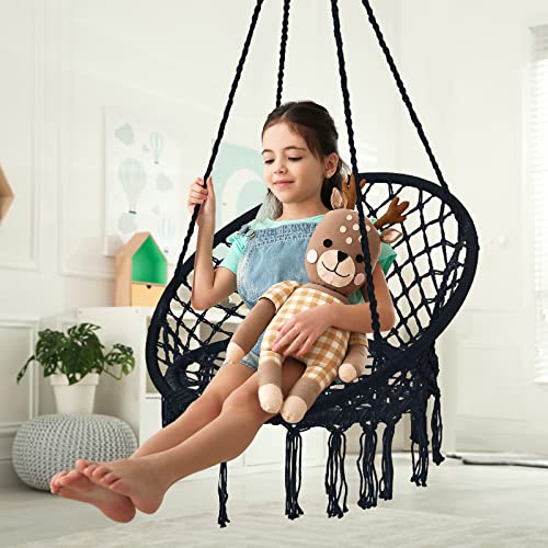 Black Macrame Hanging Swing Chair Set of 2 Q48080