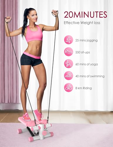 Mini Stepper with Resistance Bands, Adjustable Height Fitness Stepper Machine J814