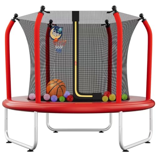 55" Toddler Trampoline with Safety Enclosure Net, Basketball Hoop C871