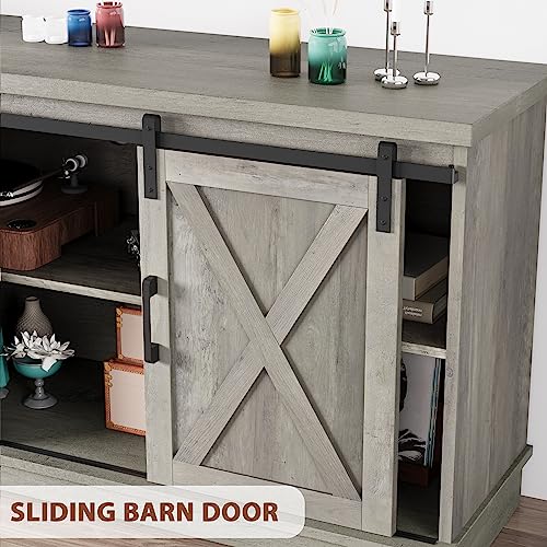 White TV Stand with Storage and Sliding Barn Doors Y36854