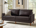Brown Faux Leather 3-Seater Sofa with Solid Wood Legs S514