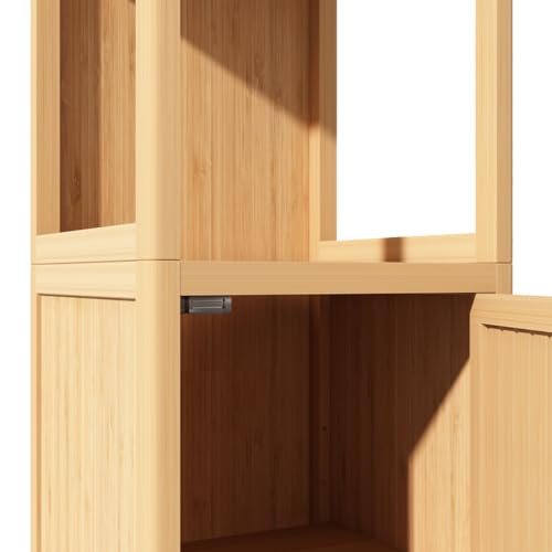 Tall Bamboo Bathroom Storage Cabinet with Door and 2 Tier Shelves H92069