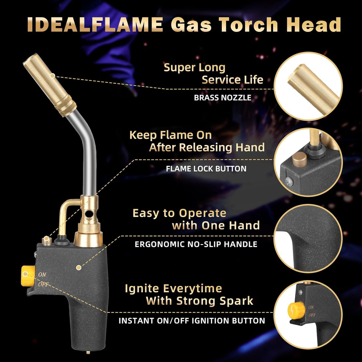 Propane Torch Head with Igniter for MAP, MAPP and Propane Y45368