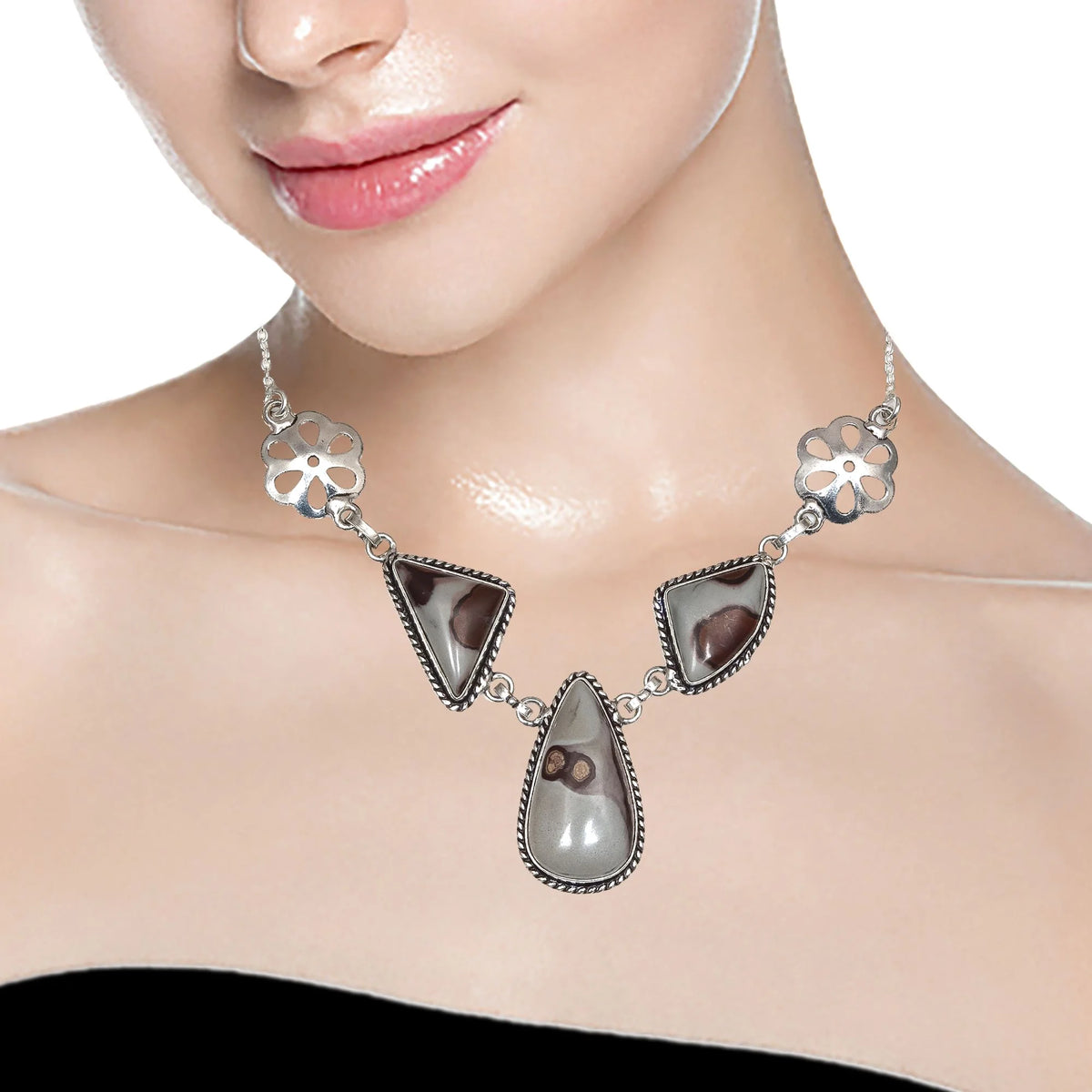 Handmade 925 Silver Jasper Gemstone Necklace 20 in U485576