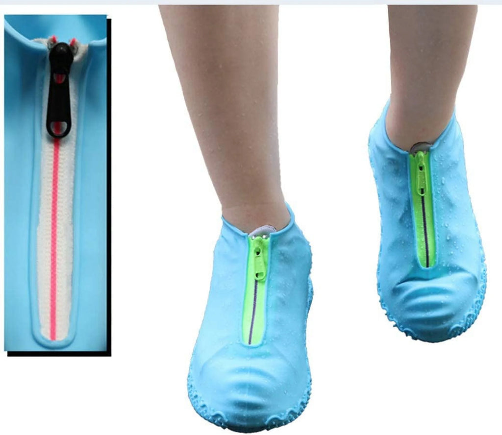 Waterproof Reusable Foldable Rain Shoe Covers with Zipper Blue Q13597