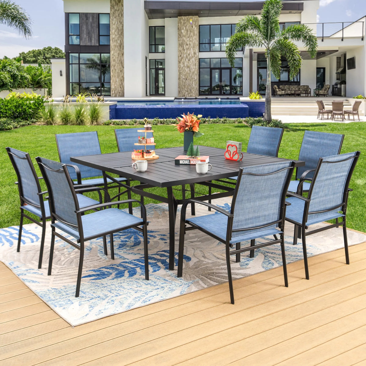 9-Piece Outdoor Patio Dining Set with Steel Table & Textilene Chairs S482902
